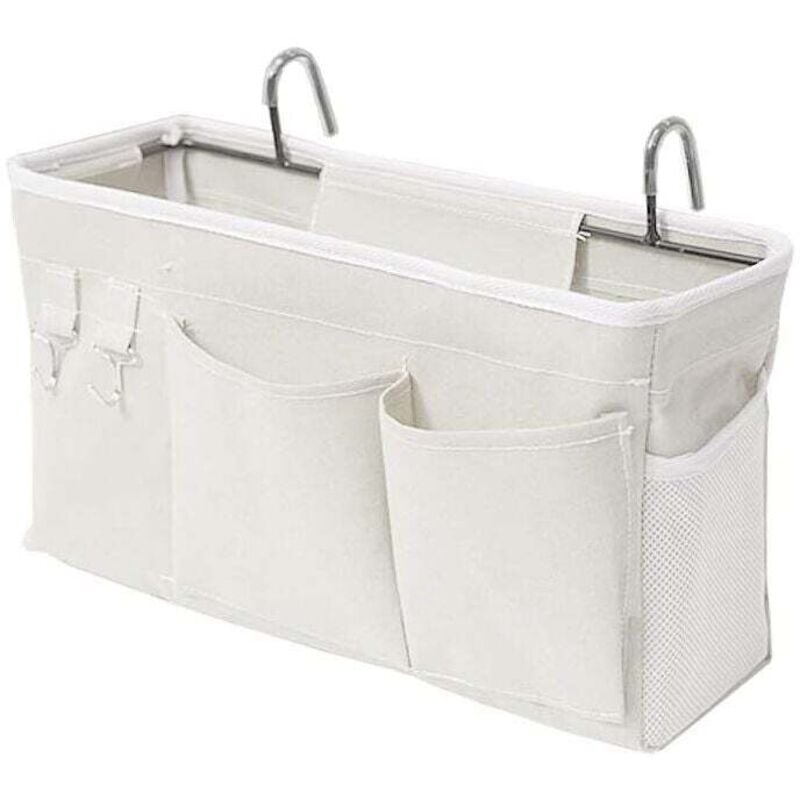 Weiß, Bett-Aufbewahrungstasche mit Leihhaken, Hängetasche, Etagenbett-Aufbewahrungstasche kann Bücher, Zeitschriften, Handys, Kopfhörer aufbewahren,