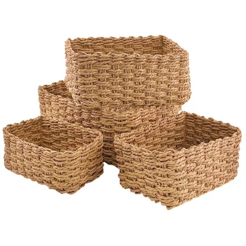 Weidenkorb, Badezimmer-Aufbewahrungskorb für Kinder, gelb, aus umweltfreundlichem Bio-Papier, 4er-Set für Spielzeug, CDs, Kosmetik,