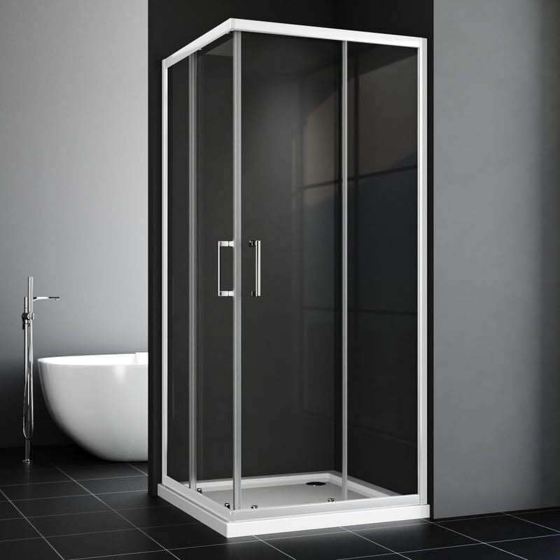 Weiße Duschkabine 75x90x185cm Eckeinstieg, Weiße Duschkabine Weiße Schiebetür Duschabtrennung Doppel Schiebetür Echtglas Duschtür