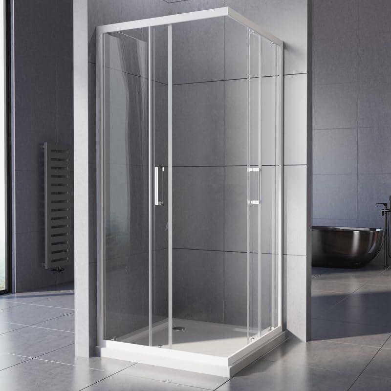 Weiße Duschkabine, 80x80x185cm Weiße Duschkabine Eckeinstieg, Weiße Duschkabine Schiebetür Duschabtrennung Doppel Schiebetür Echtglas Duschtür
