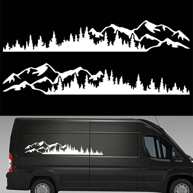 Weißer 2-teiliger Autoaufkleber Bergwald Vinyl-Autoaufkleber LKW-Fensterstoßstange Autotüraufkleber