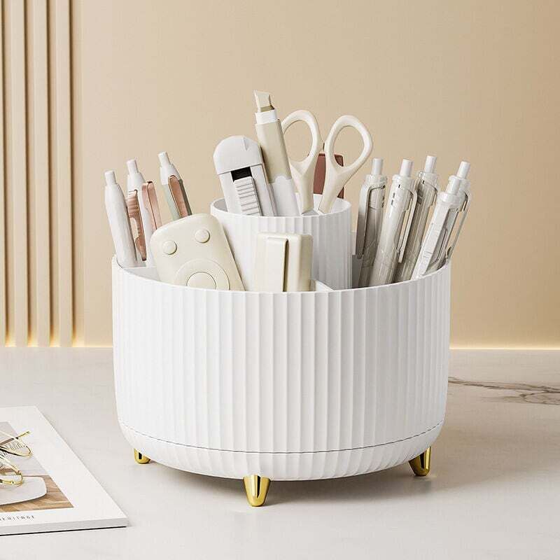 Weißer 360° drehbarer Schreibtisch-Organizer, multifunktionale Kosmetik-Aufbewahrungsbox, Schreibtisch-Organizer, Stiftehalter, Multifunktion, für