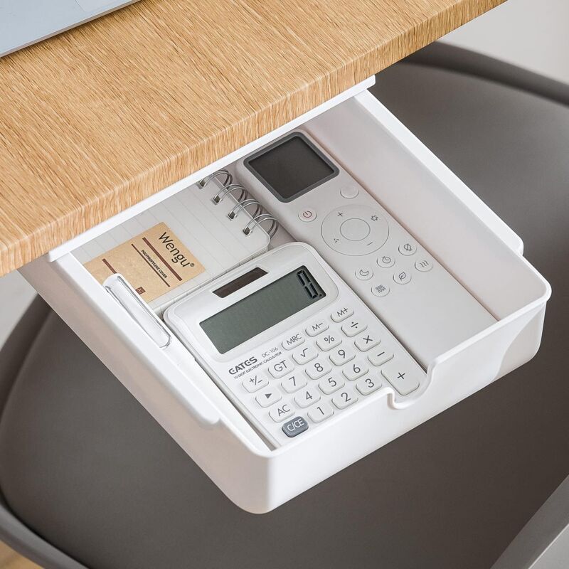 Weißer Schubladenorganizer für unter den Schreibtisch, Mini-Aufbewahrungsbox für Schubladen, selbstklebender Schubladenorganizer für den Schreibtisch