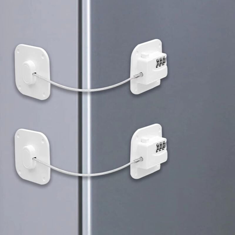 Weißes Zahlenschloss für Kühlschranktüren, 2er-Pack Kindersicherung mit Klebefläche für Kühlschränke, Schränke und Regale, schlüssellos