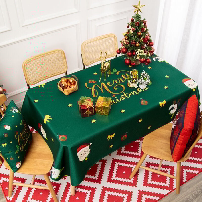 Weihnachten – 100 x 140 cm Weihnachtstischdecke mit Schleife (auslaufsicher), rechteckige Tischdecke, wasserdichte übergroße Tischdecke, für