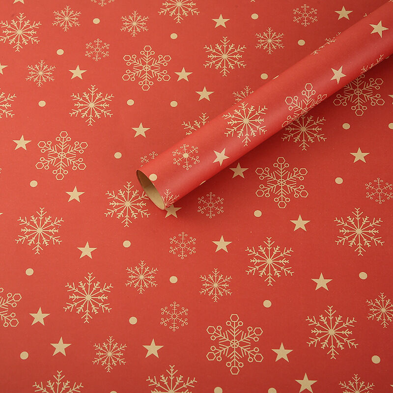 Weihnachtliches Kraftpapier-Geschenkpapier, 75 x 50 cm, umweltfreundliche Geschenkverpackung, rote Schneeflocke, 5 Stück