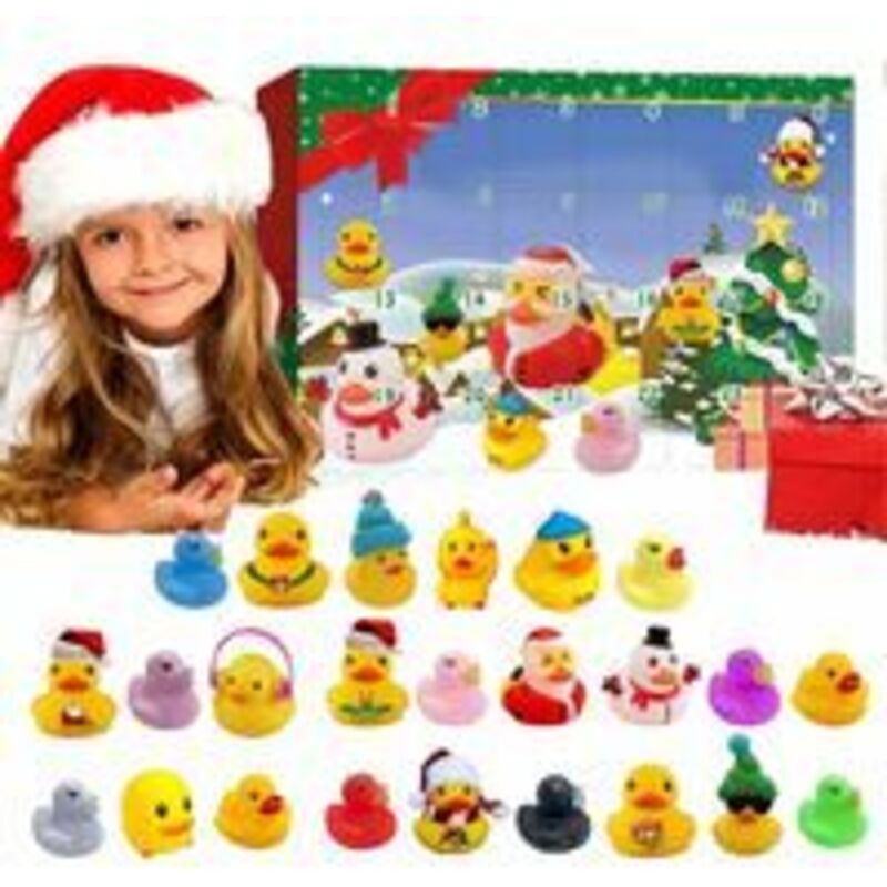 Weihnachts-Adventskalender 2023 – 24 kleine Quietscheentchen für Babys, 24 Tage kreatives Badespielzeug, Weihnachts-Adventskalender-Geschenkset für