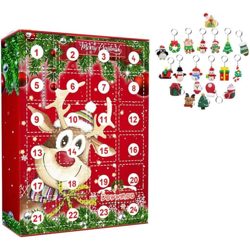 Weihnachts-Adventskalender 2025, kreativer Weihnachts-Adventskalender, enthält 24 Schlüsselanhänger, 24-Tage-Weihnachtsbaum und Kinderdekorationen.