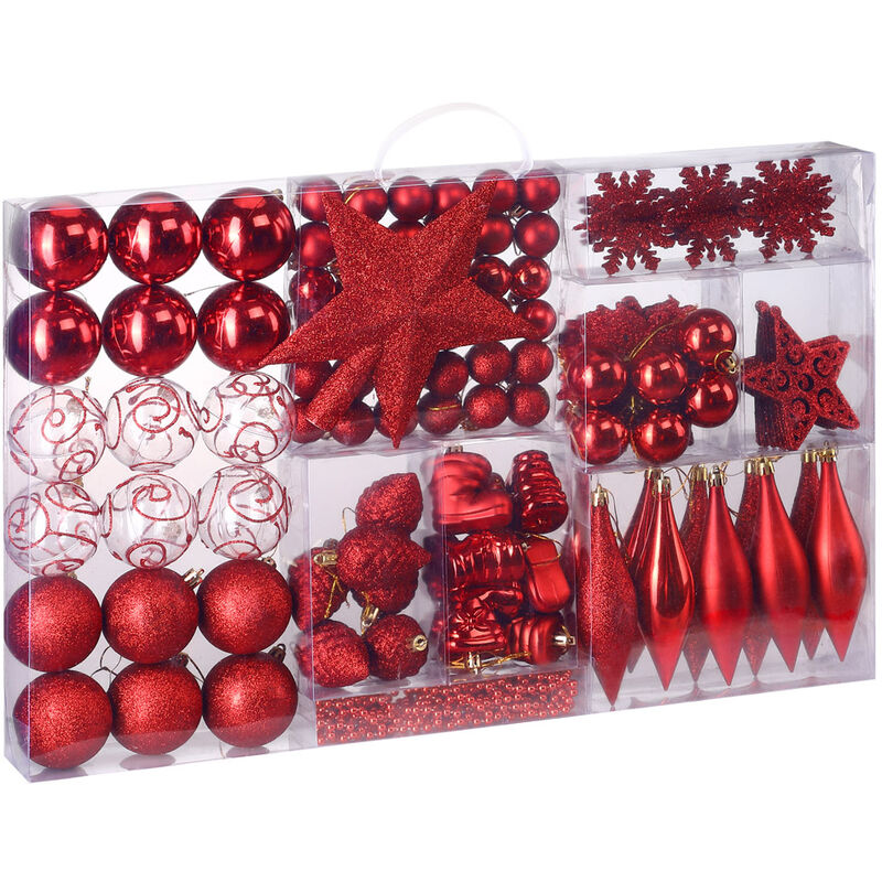Casaria® Weihnachtskugeln 102er Set Christbaumkugeln Weihnachtsbaumkugeln Weihnachtsbaumschmuck rot