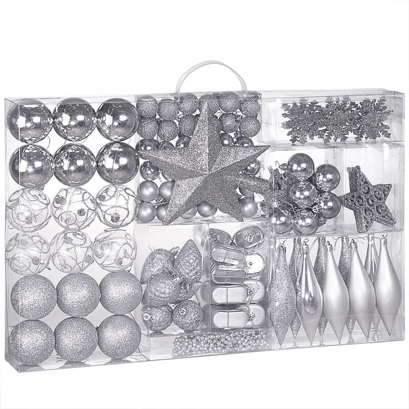 Casaria® Weihnachtskugeln 102er Set Christbaumkugeln Weihnachtsbaumkugeln Weihnachtsbaumschmuck silber