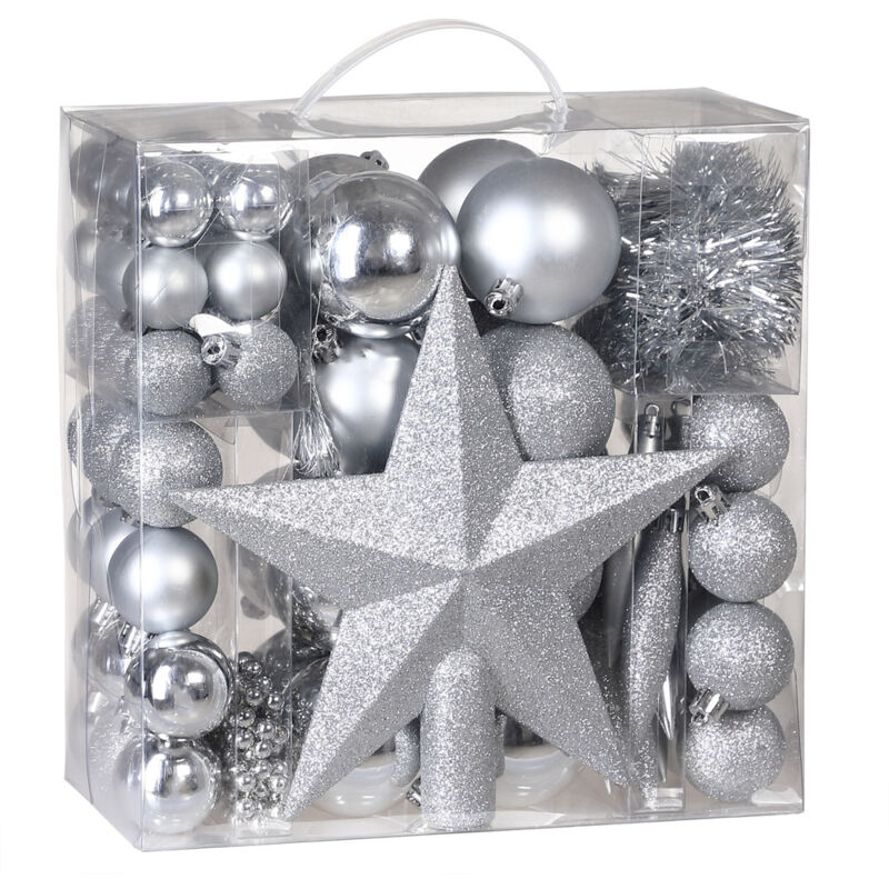 Casaria® Weihnachtskugeln 77er Set Kugeln Girlande Weihnachtsstern Kette Christbaumkugeln Weihnachtsbaumkugeln silber