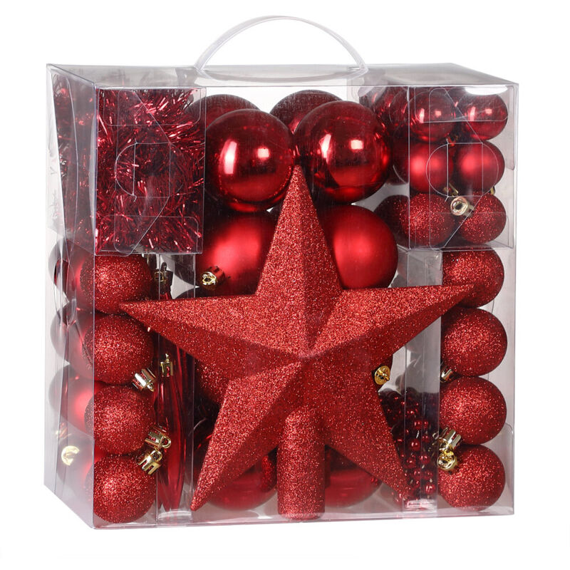 CASARIA® Weihnachtskugeln 77er Set Kugeln Girlande Weihnachtsstern Kette Christbaumkugeln Weihnachtsbaumkugeln rot