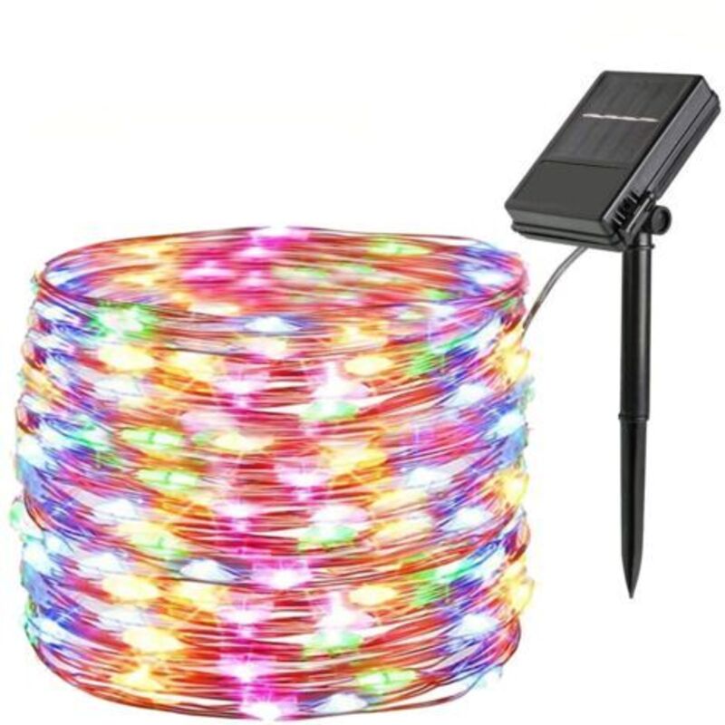 Weihnachtsbeleuchtung, 12 m, 100 LEDs, RGB, 8 Modi, IP45 wasserdicht, Akku-/Solarbetrieb, mehrfarbig