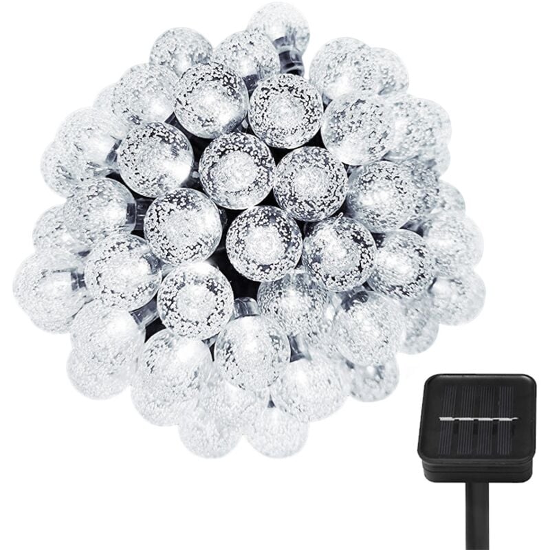 Weihnachtsbeleuchtung, 30 Fuß, 50 LEDs, 8 Modi, wasserdicht, Lichtsensor, solarbetrieben, weiß