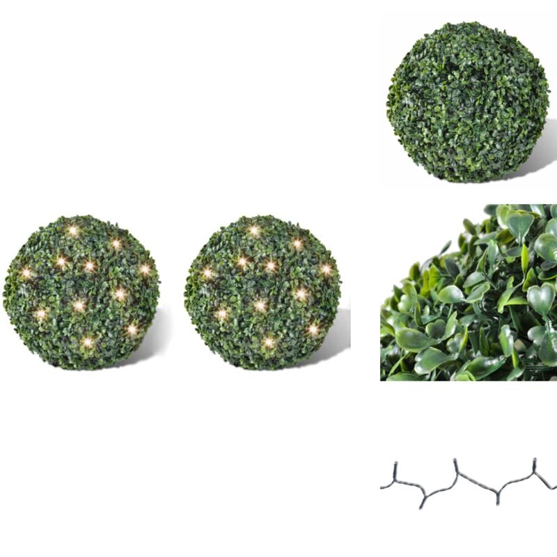 Buchskugel ø 35cm Kunstbaum Buchsbaumkugel+2xSolar - Weihnachtsdeko - Buchsbaum Kugel - Solarleuchte - Outdoor Beleuchtung - Indoor Beleuchtung