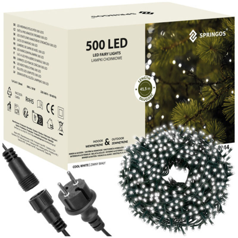Weihnachtsbeleuchtung Lichterkette mit 500 LEDs kaltweißes Licht 31,5 m innen und außen