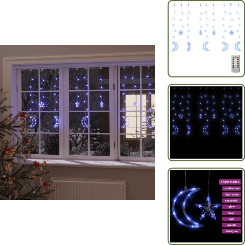 Lichterketten Stern und Mond Fernbedienung 138 led Blau - Weihnachtsdeko - Lichterkette - Sternmotiv - Mondmotiv - Outdoor Beleuchtung