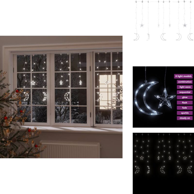 Lichterketten Stern und Mond Fernbedienung 138 LEDs Kaltweiß - Weihnachtsdeko - Lichterkette - Sternmotiv - Mondmotiv - Outdoor Beleuchtung