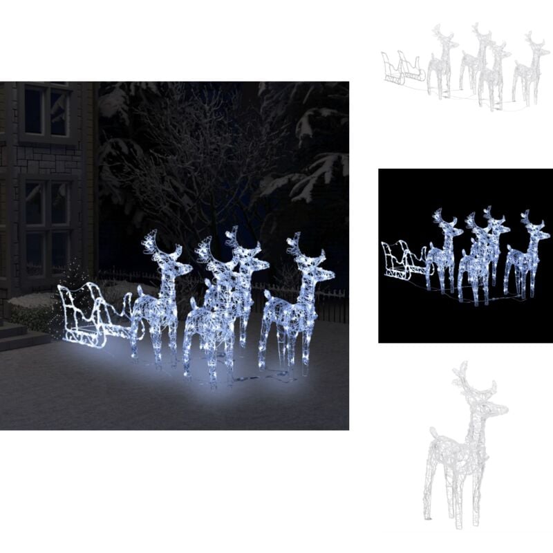 Weihnachtsdekoration Rentiere & Schlitten 280x28x55 cm Acryl - Weihnachtsdekoration - Lichterkette - Outdoor Beleuchtung - Winterdeko - LED Rentier