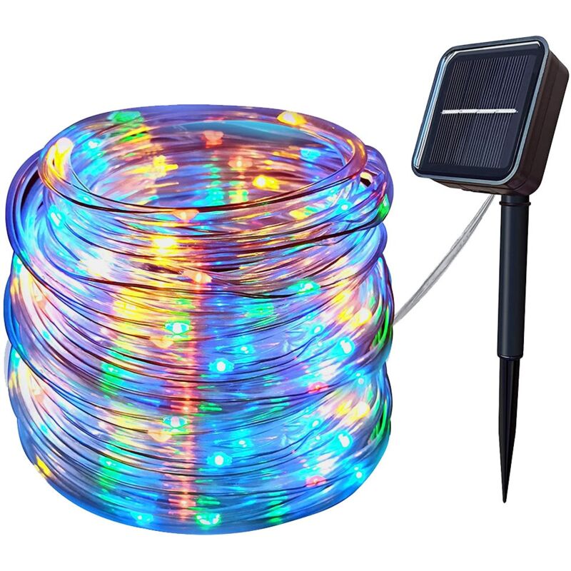 Weihnachtsbeleuchtung, solarbetrieben, 12 m, 100 LEDs, 8 Modi, IP44 wasserdicht, 4,5 v, 6 w, mehrfarbig