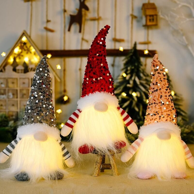 Weihnachtsdeko 3 Stück Weihnachten Deko Wichtel mit Licht, Weihnachtswichtel Plüsch Weihnachtsdeko Amerikanisch mit led Weihnachten Figur Beleuchtete