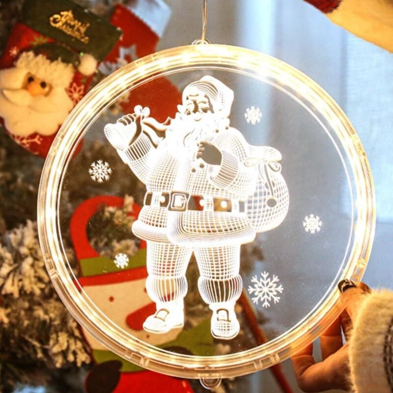 Weihnachtsdeko-Fensterlicht, 24 cm, 3D-Weihnachtsbaum-Lichter, hängende LED-Deko-Lichter mit Saugnapf, Weihnachtsfenster-Lichterkette für den