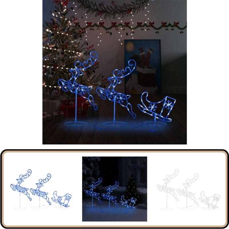 Weihnachtsdeko led Rentiere & Schlitten Acryl 260x21x87 cm Blau - Weihnachtsdeko - led Beleuchtung - Rentier Deko - Winter Deko - Outdoor Deko