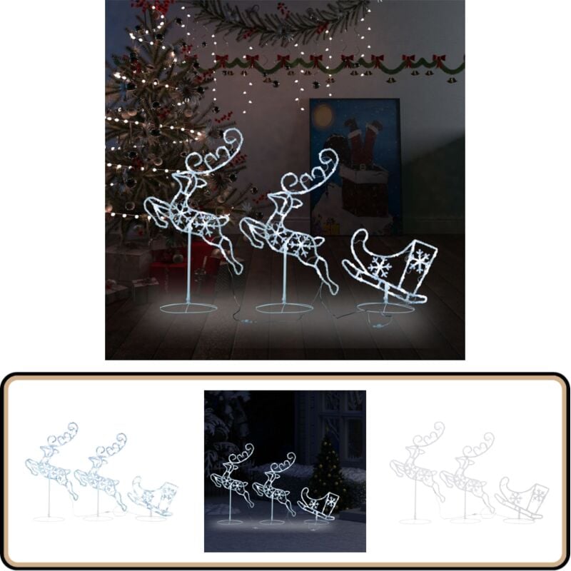 Weihnachtsdeko LED Rentiere & Schlitten Acryl 260x21x87 cm - Weihnachtsdeko - LED Beleuchtung - Rentier Deko - Winter Dekoration - Outdoor Dekoration