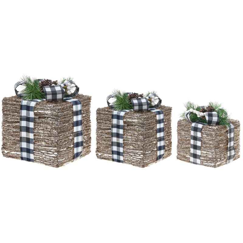 Weihnachtsdekoration 3er Set LED ARRESKOV Weihnachtsgeschenke 20/25/30 cm Braun