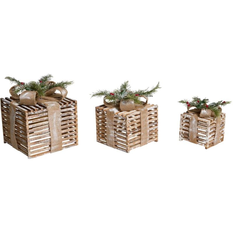 Weihnachtsdekoration 3er Set LED ROINE Weihnachtsgeschenke 15/20/25 cm Braun