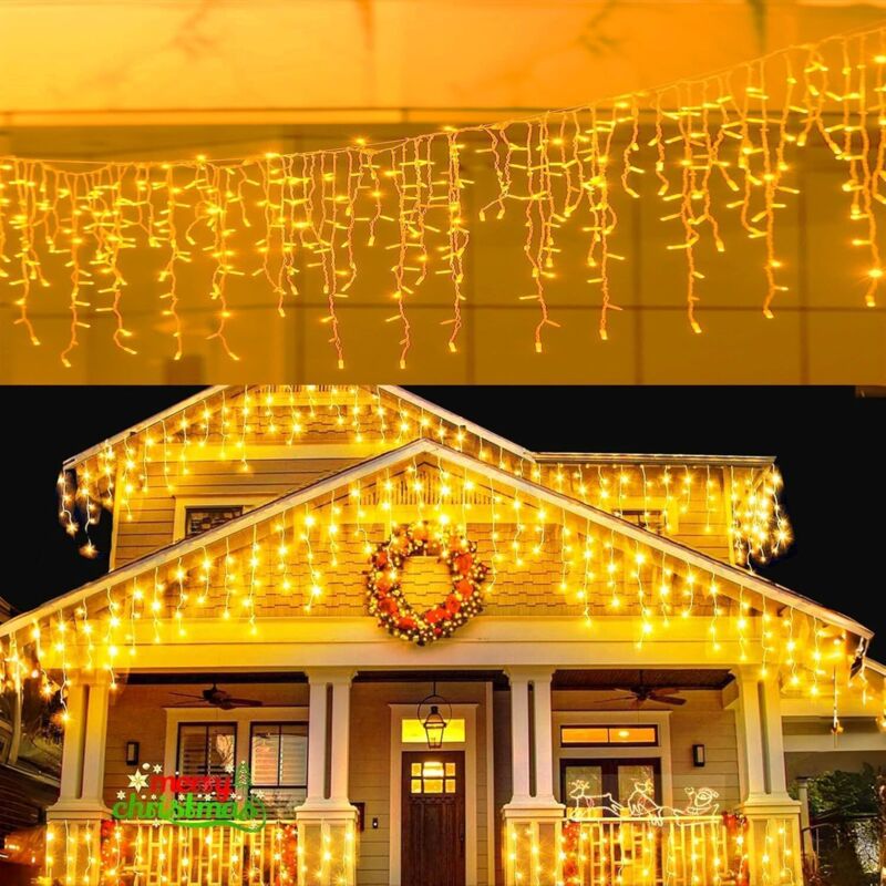 Weihnachtsdekoration Außen, Außen-Lichterkette leuchtend Weihnachten, 10M, 400 LED Vorhang 8 Beleuchtungsmodi, wasserdicht IP44, Weihnachtsdekoration