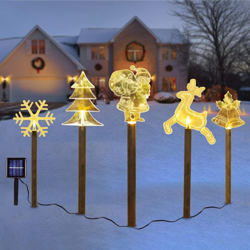 Weihnachtsdekorationen, Solar-Weihnachtsstecker-Lichter, Weihnachtsbeleuchtung für draußen für Rasen, Terrasse, Garten, Hof (mehrere)