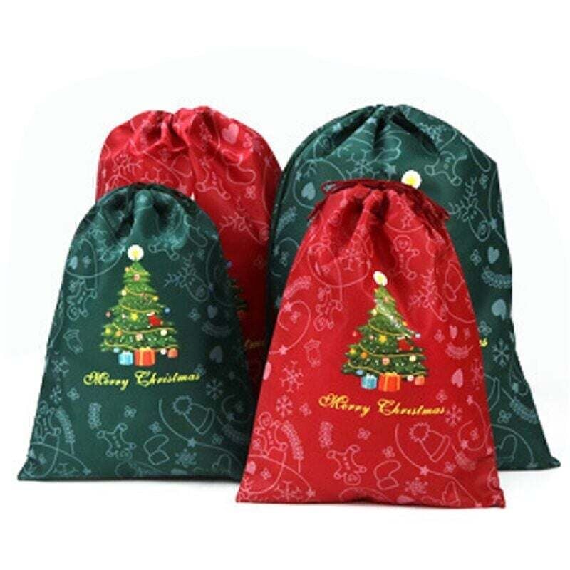 Weihnachtsgeschenktüten mit Tannenbaum-Motiv – Rote und grüne Geschenktüten mit Kordelzug, wiederverwendbare Geschenktüten mit Tannenbaum-Motiv für