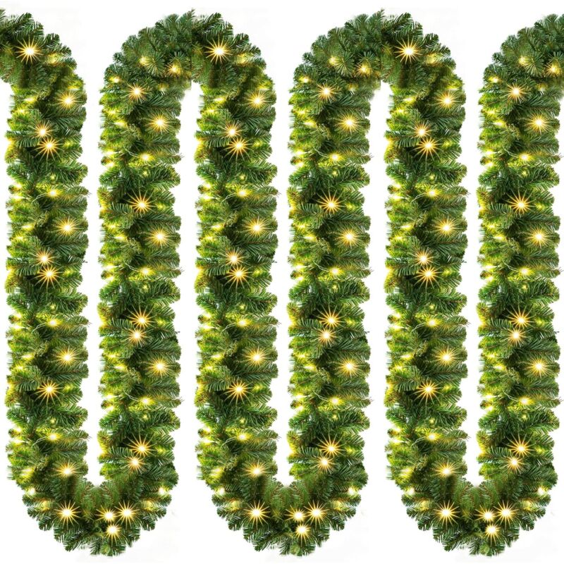 2.7m LED-Tannengirlande mit 200 warmweißen Lichtern – Grüne Lichterkette für Weihnachtsdeko, Treppenhaus & Innenbereich