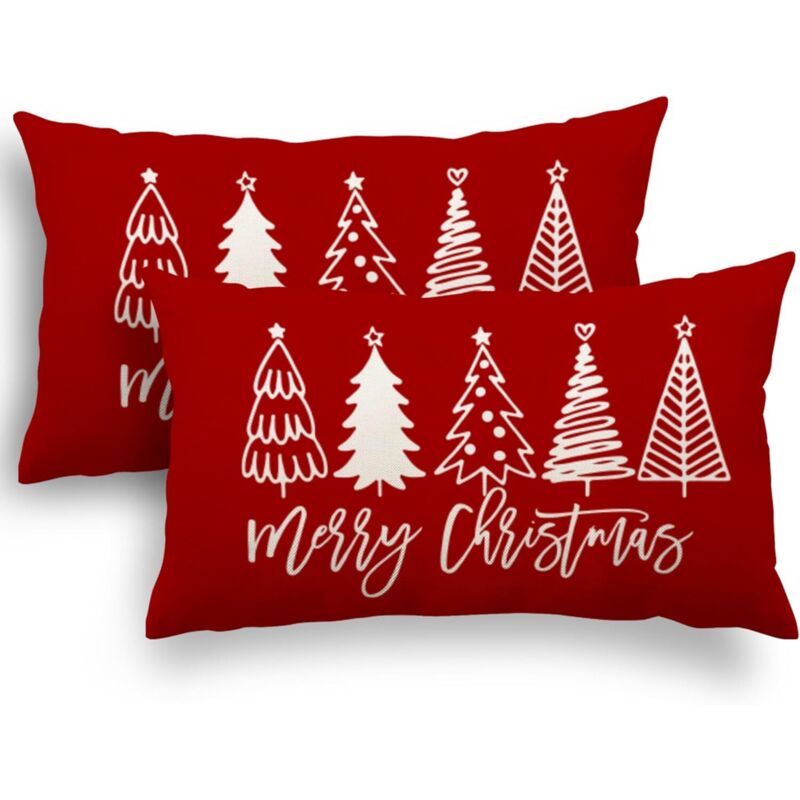 Weihnachtskissenbezug 30x50 2er Set Kissenbezug 30x50 Weihnachtsmann Elch Baumwolle und Leinen Dekorativer Kissenbezug für Weihnachtsdeko 30 x 50 cm