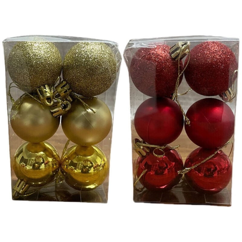 Weihnachtskugeln, 12 Christbaumkugeln, rote und goldene Kugeln, Dekorationen mit Aufhängeschnur, ideal für Weihnachtsdekorationen.