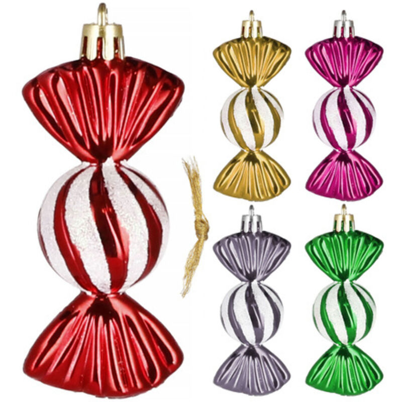 Weihnachtskugeln 5 Stück, silberne Bonbons, 6 cm.