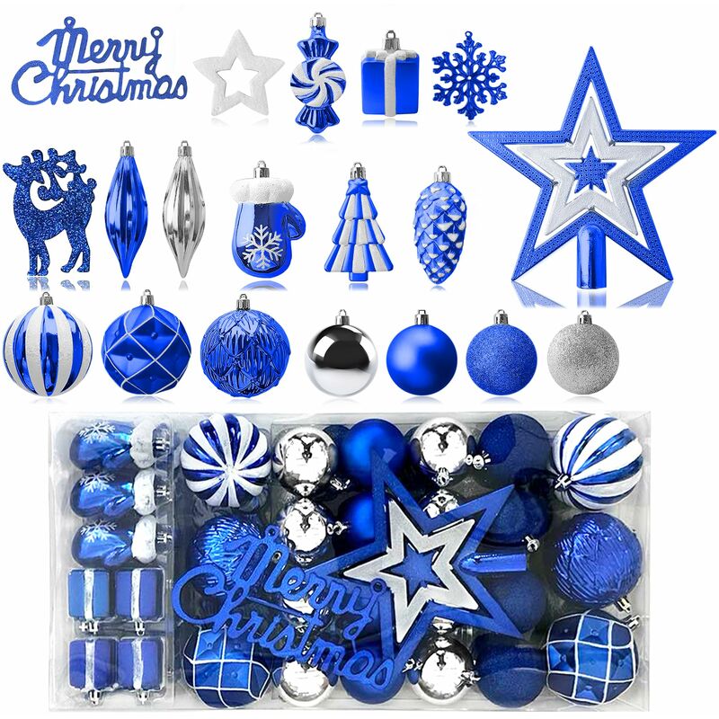 Weihnachtskugeln Kunststoff Set Christmas Decorations im Vielen Typ Weihnachtsbaumschmuck Christbaumschmuck Christbaumkugeln (Blau) Naizy