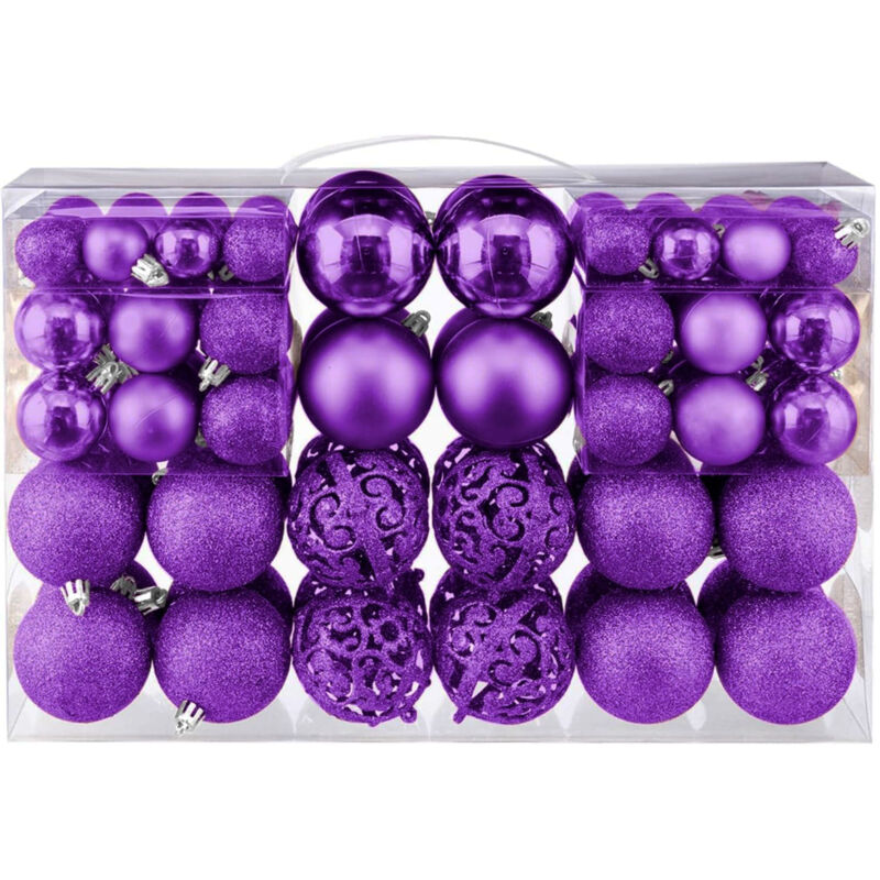 Weihnachtskugeln Set, 100 Stück Funkelnde Dekorationen Weihnachtsbaum Festliche Baumkugeln mit Haken für Weihnachten Feiern (Violett)