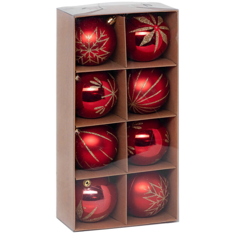 Weihnachtskugeln mit goldenen Verzierungen, 8 cm