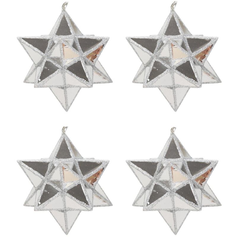 Weihnachtskugeln-Set aus Kunststoff, Sterne, 4er-Set, Ø 7,5 cm