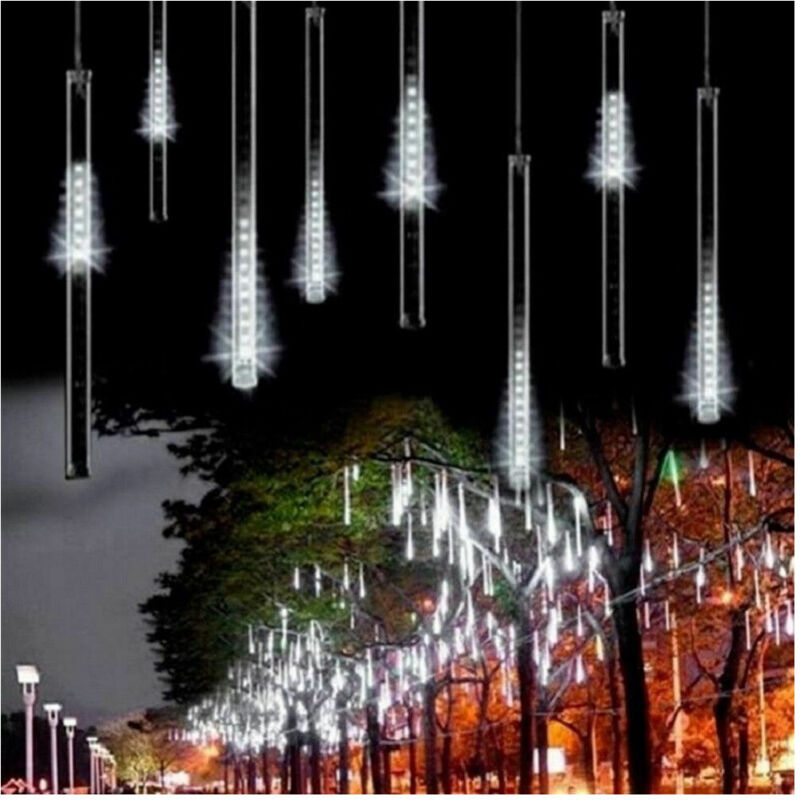 Trade Shop - Weihnachtsbeleuchtung für draußen, LED-Regeneffekt, Sternschnuppen, kaltweiß -