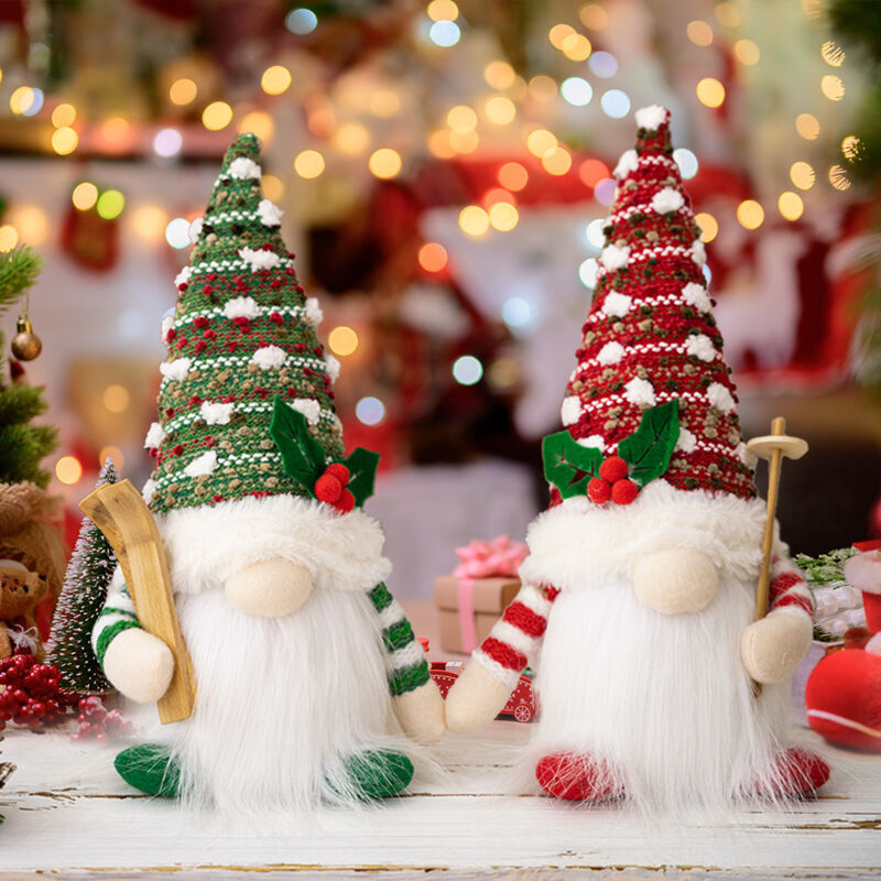 Weihnachtsschlitten-Set mit 2 Weihnachtsdeko-Plüsch-Elfen, Weihnachtsdekoration für die Küche zu Hause – Rot