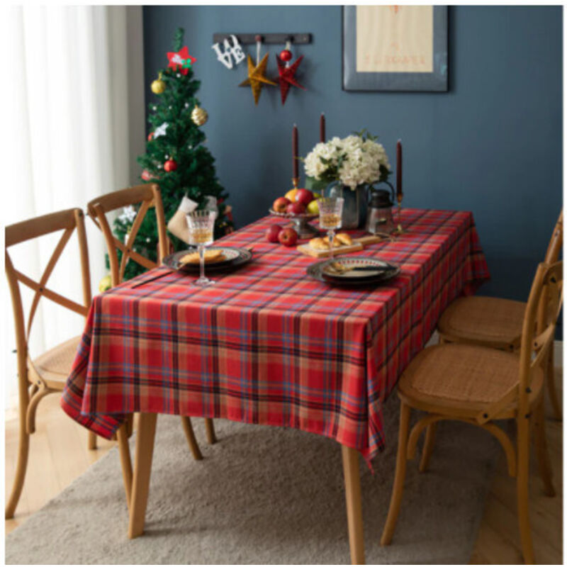 Tonchean - Weihnachtstischdecke, Weihnachtskarierte Tischdecke, Retro-Rechteck-Tischdecke, Baumwoll-Karierte Tischdecke, Dekorative Tischdecke für