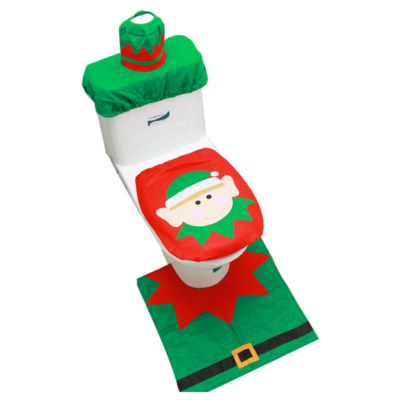 Weitere Weihnachtsdekoration, Toilettensitzbezug und Teppich-Set für Badezimmer, Weihnachtsdekoration, Schneemann, Weihnachtsmann, Elch, Elfen-Stil