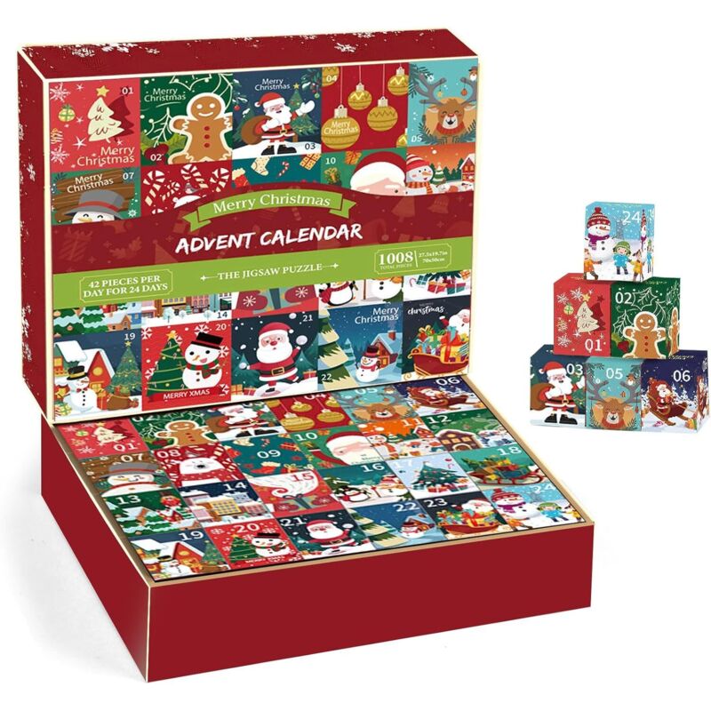 Weitere Weihnachtsdekorationen 2024, Adventskalender, 1008-teiliges Puzzle, Weihnachtsgeschenk für Frauen und Männer, 24 Countdown-Boxen bis