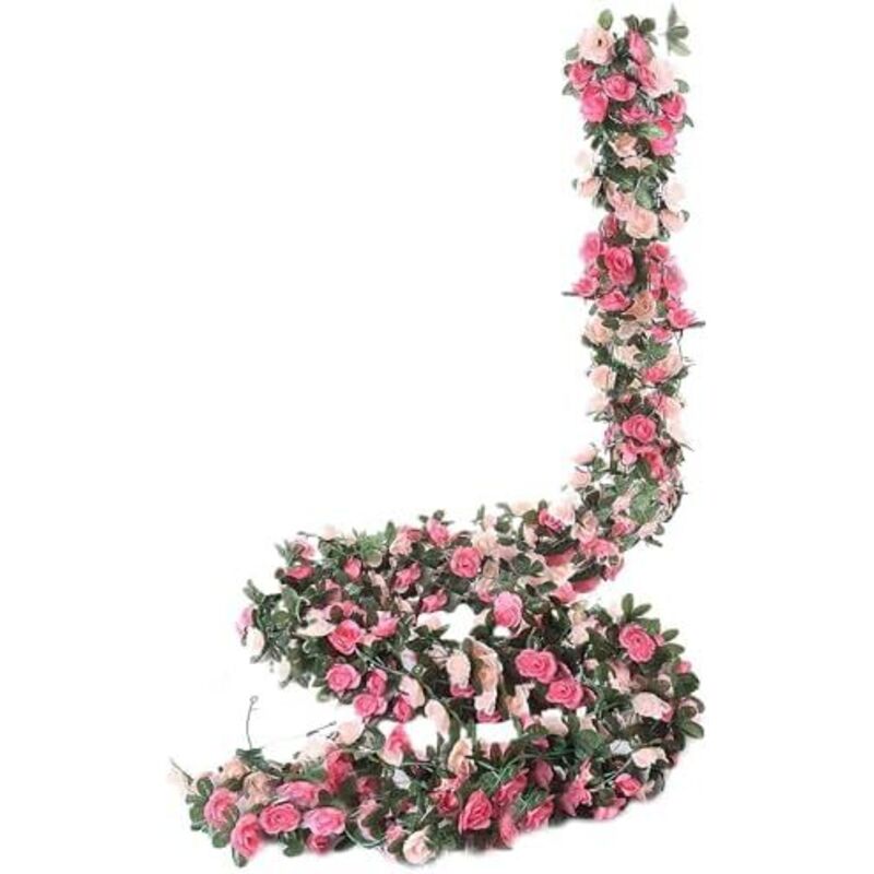 Weldomcor 5 Stück Künstliche Rosa Girlande 2,45 Meter Blumengirlande Rosen Reben Seidenblumen im Freien Hängend Kunstblumen Deko für Hochzeitsbogen