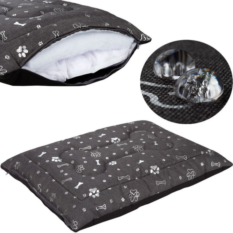 Welsti Hundekissen Bett dunkelgrau silberne Knochen und Pfoten L 100x70 wigofil