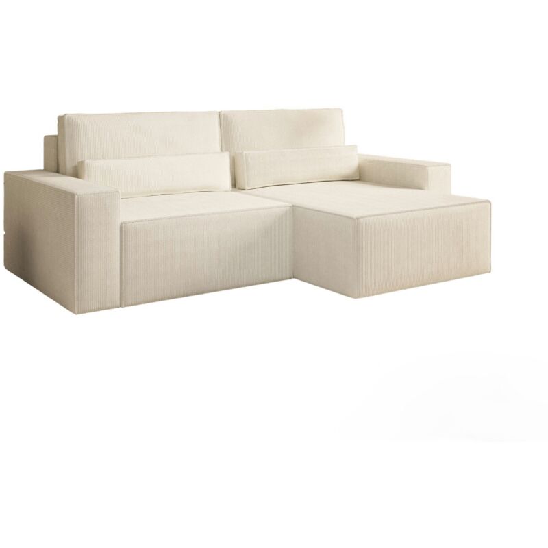 Wendbares Ecksofa aus Cord, Ecksofa für Wohnzimmer, Schlafsofa in L-Form, mit Bettkasten und Schlaffunktion – DENVER MINI (Weiß – Poso 38)