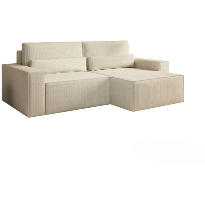 Wendbares Ecksofa aus Cord, Ecksofa für Wohnzimmer, Schlafsofa in L-Form, mit Bettkasten und Schlaffunktion – denver mini (Beige – Poso 105)